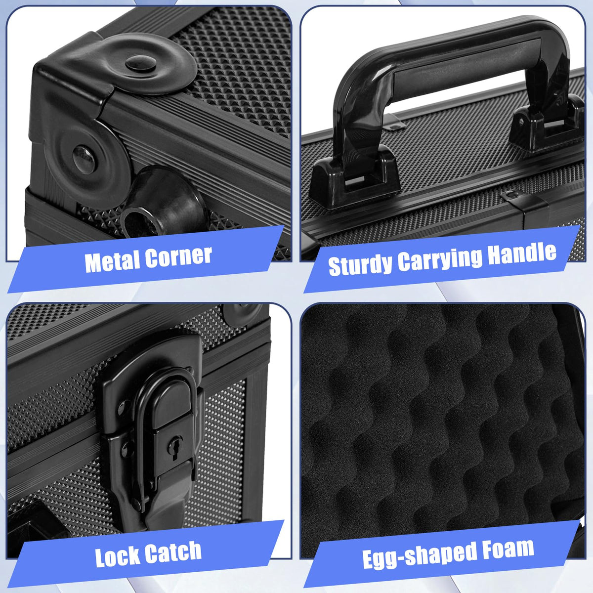 OUUTMEE interior with six fixed compartments keeps toploaders upright and organized