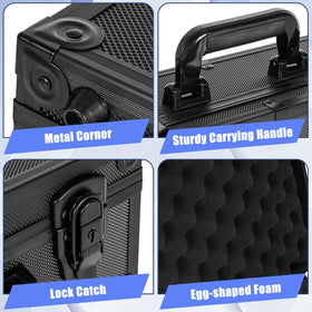 OUUTMEE interior with six fixed compartments keeps toploaders upright and organized