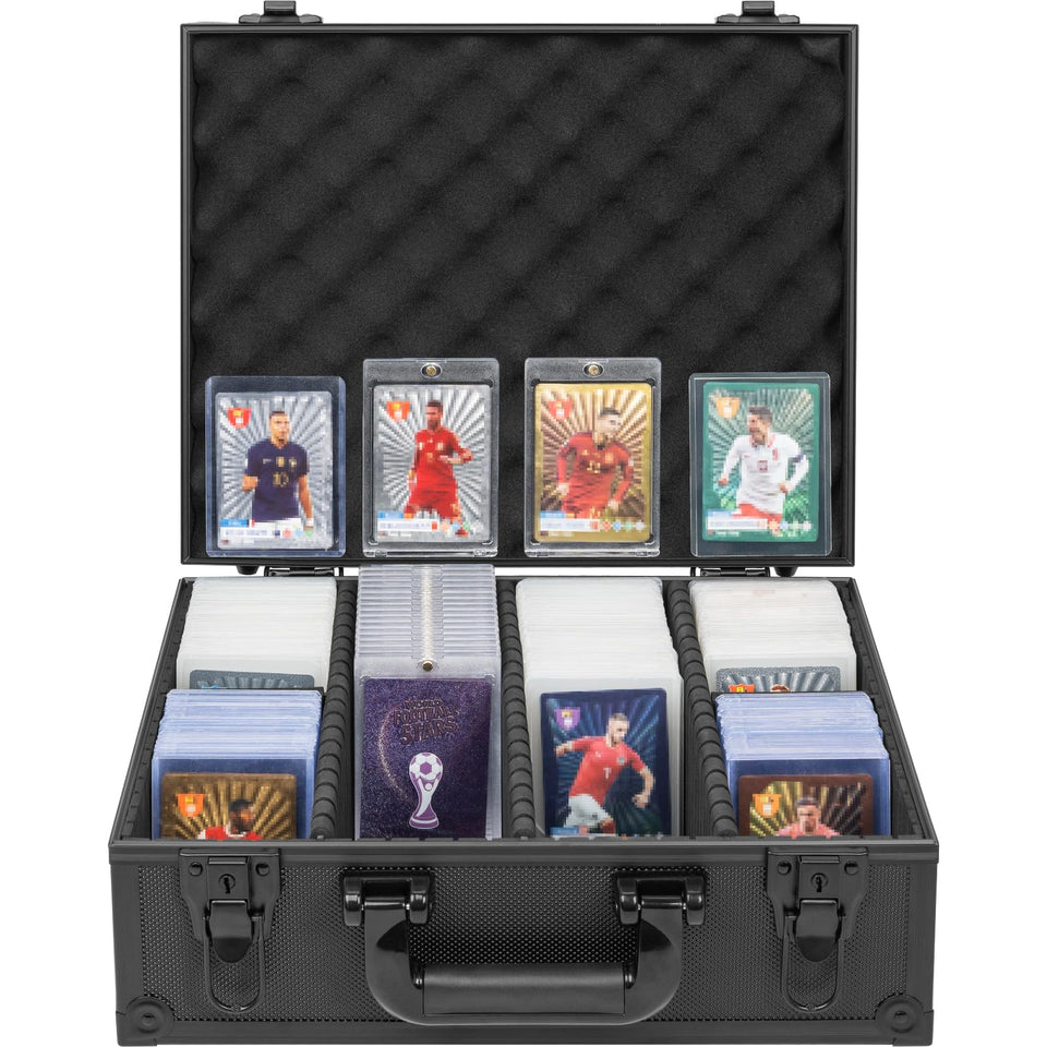 OUUTMEE Toploaders storage box exterior in black with a durable aluminum look for protection