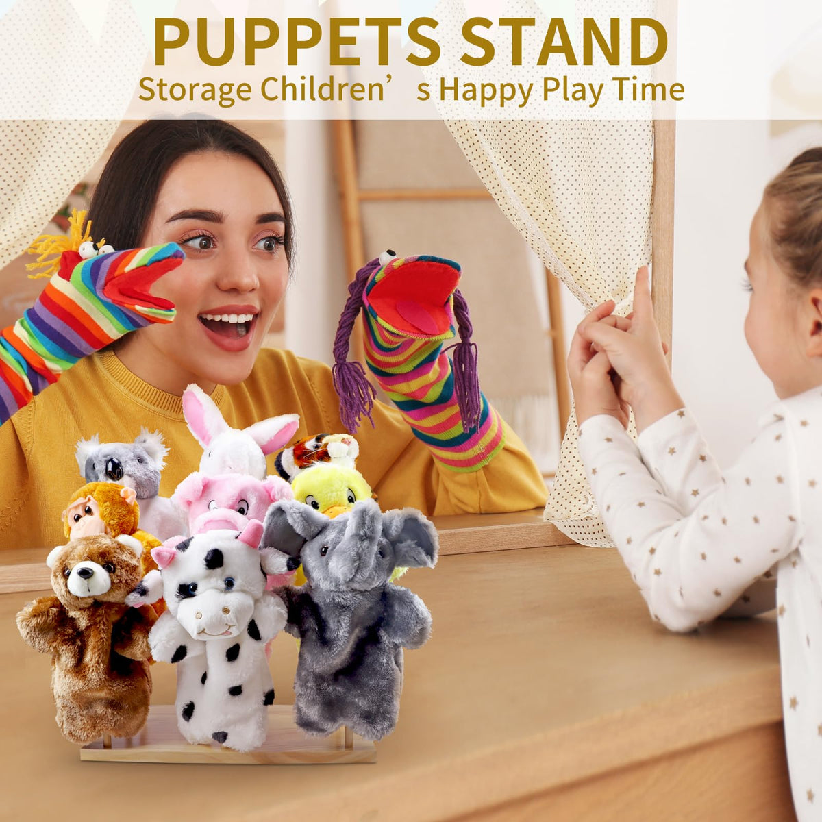 Ouvibor puppet-tree display with natural wood finish enhances classroom decor