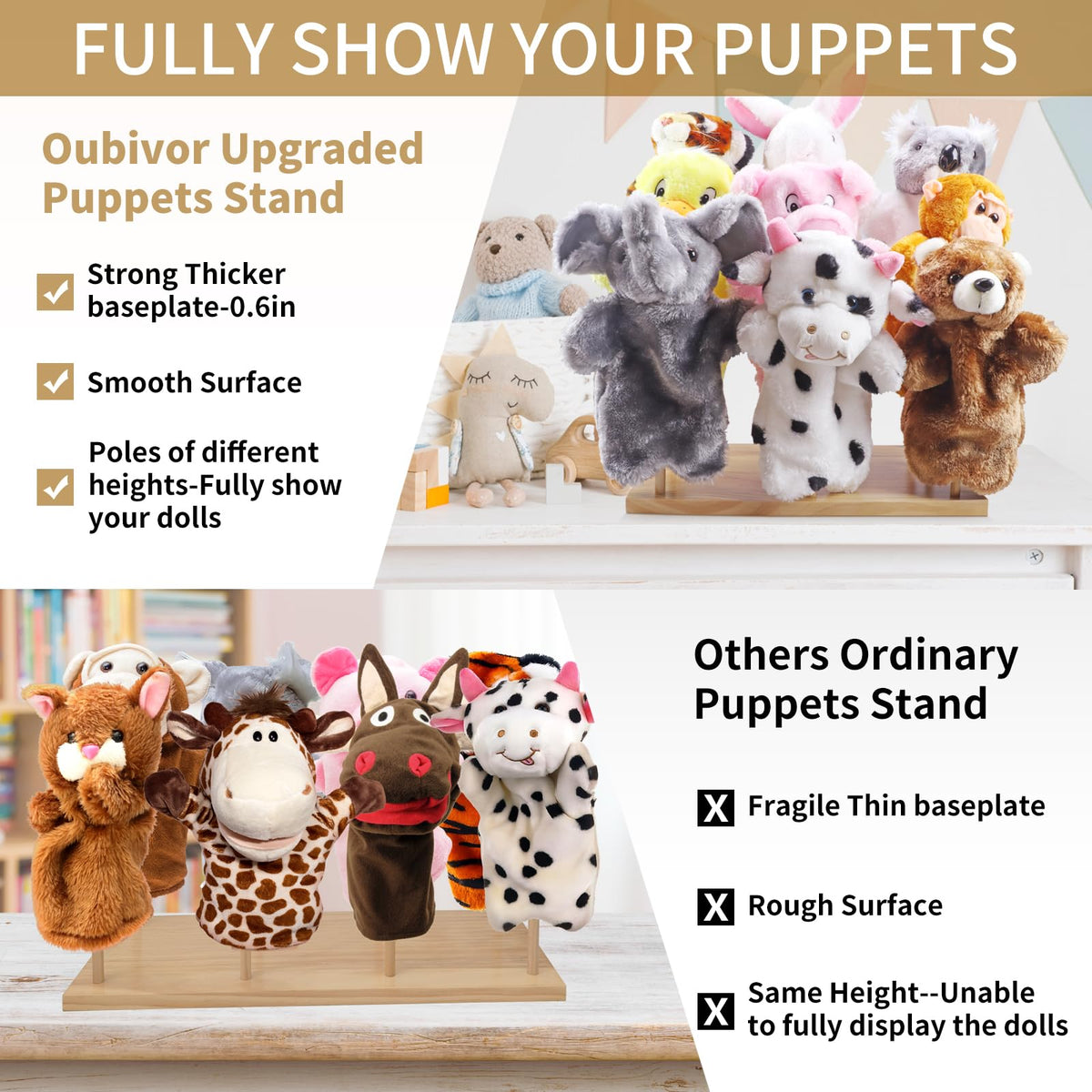 Ouvibor wooden puppet hangers organize plush toys securely