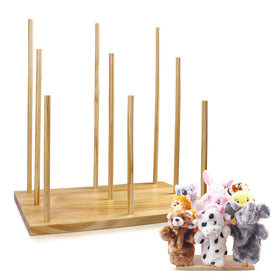 Ouvibor wooden puppet stand displaying puppets neatly for home