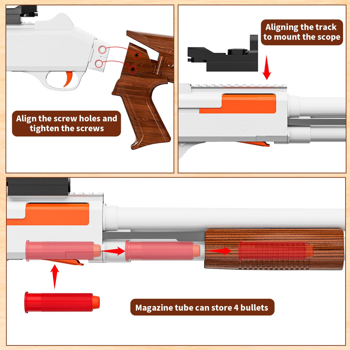 Ouzhimanxing blaster features adjustable double sights for improved aiming.