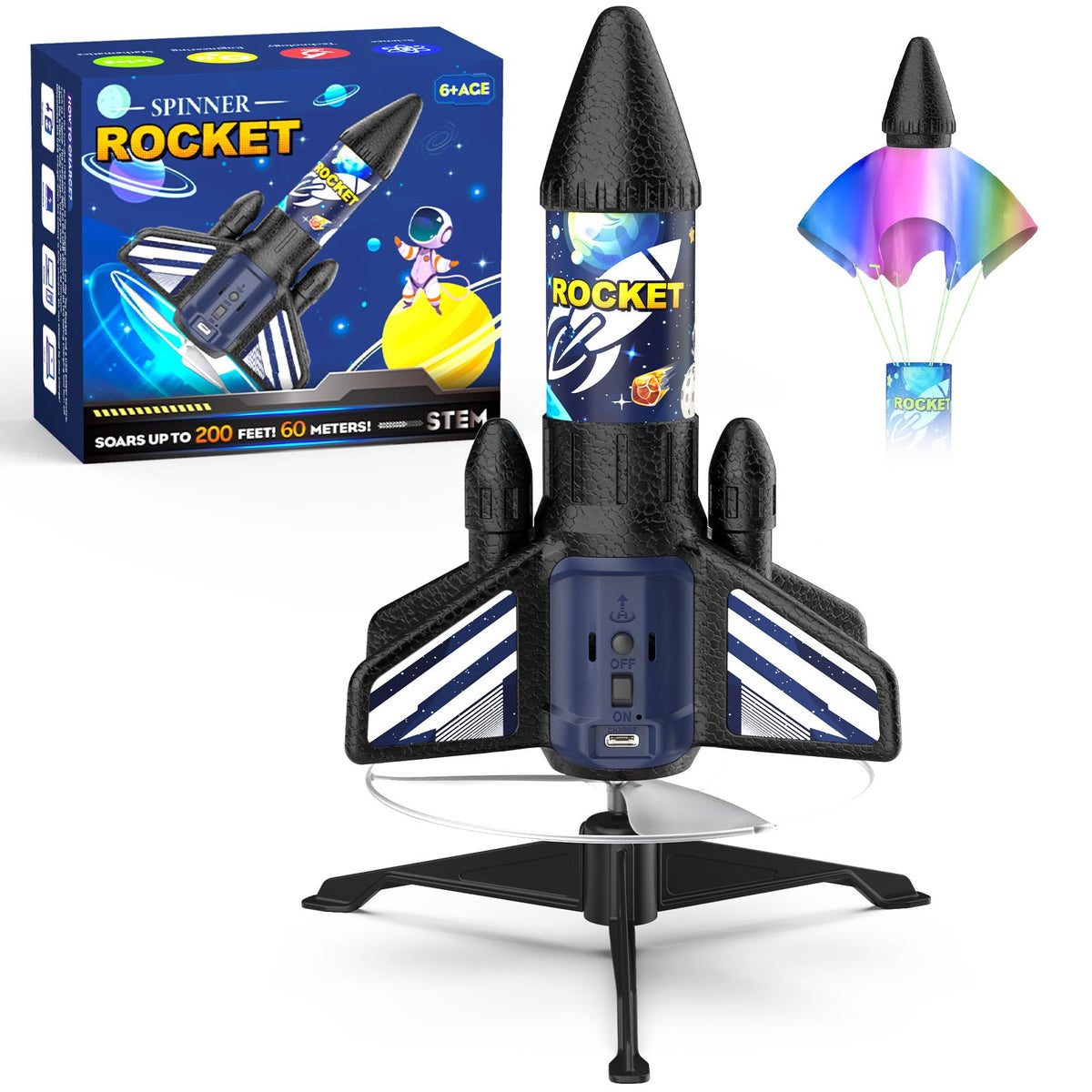 Ovaasy rocket launcher blue exterior ready for outdoor STEM play.