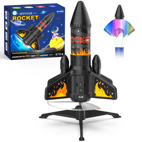 Ovaasy Rocket Launcher orange lifts off outdoors for STEM play
