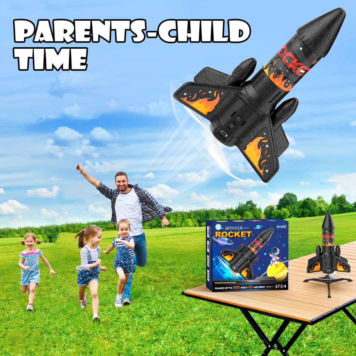 Ovaasy Rocket Launcher orange parachute aids gentle earth return