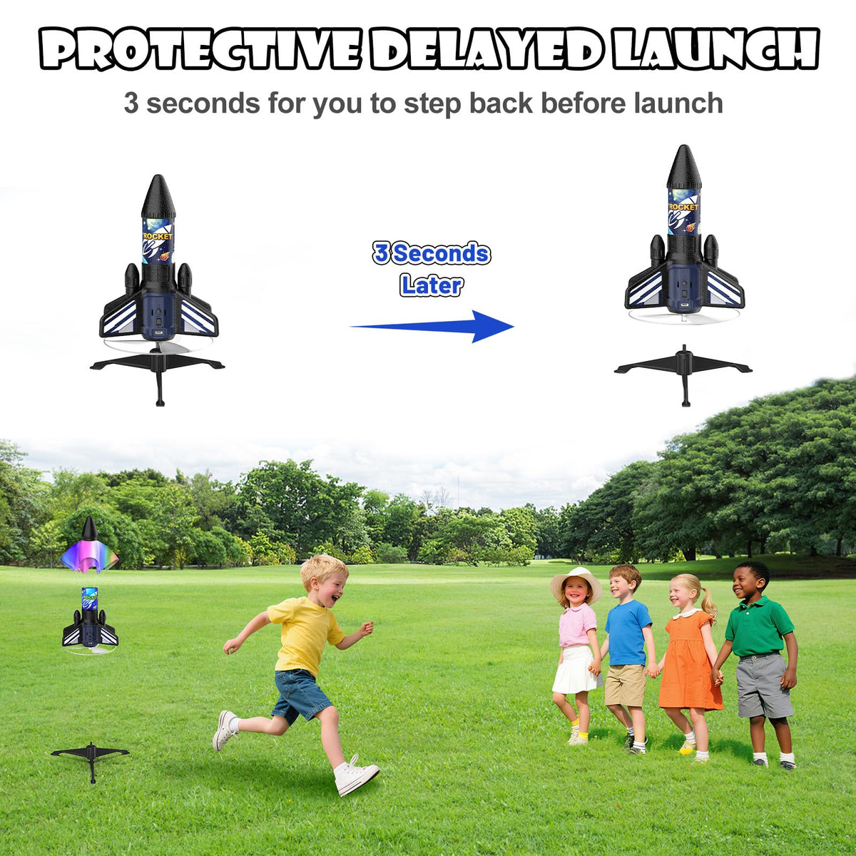 Ovaasy rocket launcher two-launch heights for adjustable outdoor fun.
