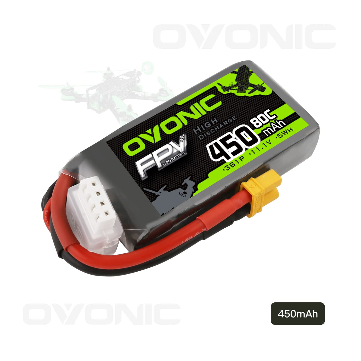 OVONIC 450mAh 11.1V battery ready for FPV racing.