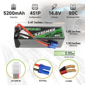 OVONIC 14.8V 4S LiPo battery dimensions fit Arrma chassis