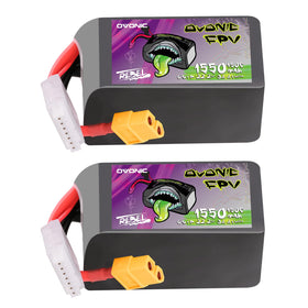 OVONIC 22.2V LiPo battery with XT60 plug on a quadcopter for longer FPV flights.