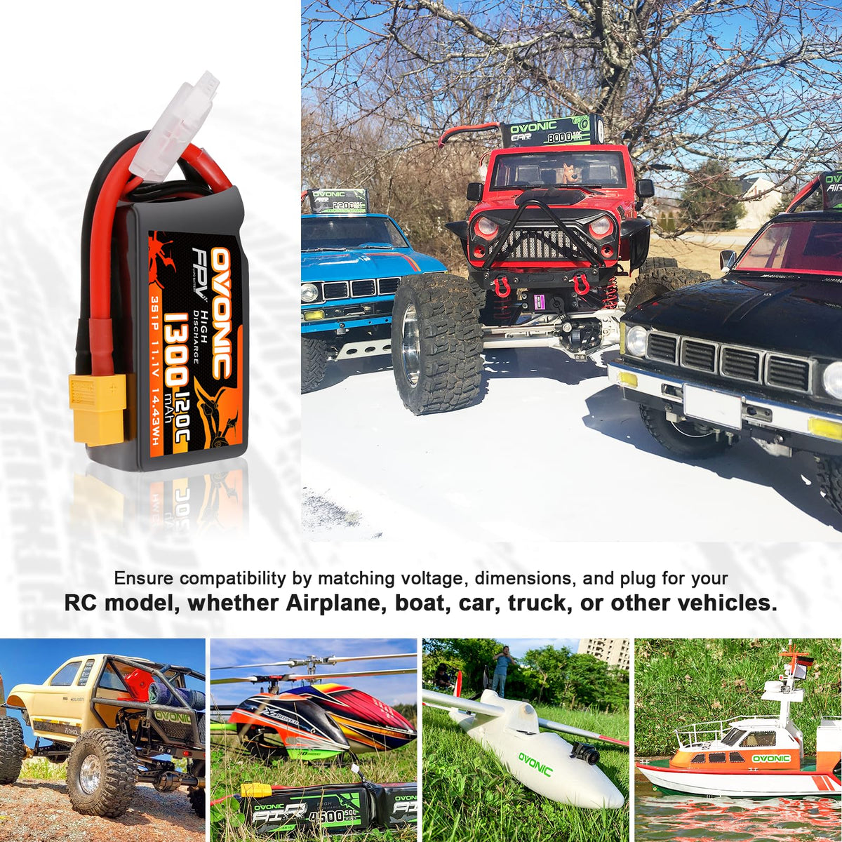 Two-pack OVONIC Lipo battery for quick swaps in RC models