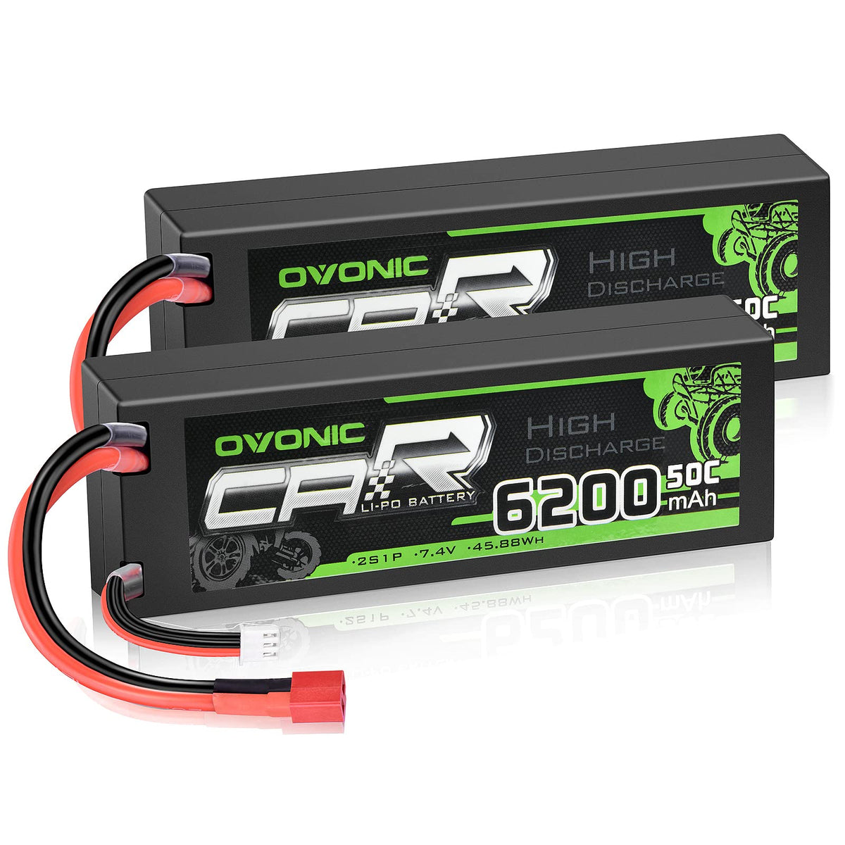 OVONIC 2S 6200mAh battery front view showing power and balance for RC use