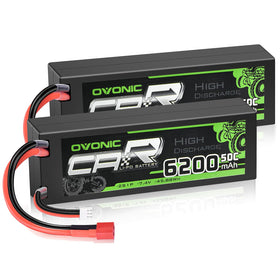 OVONIC 2S 6200mAh battery front view showing power and balance for RC use