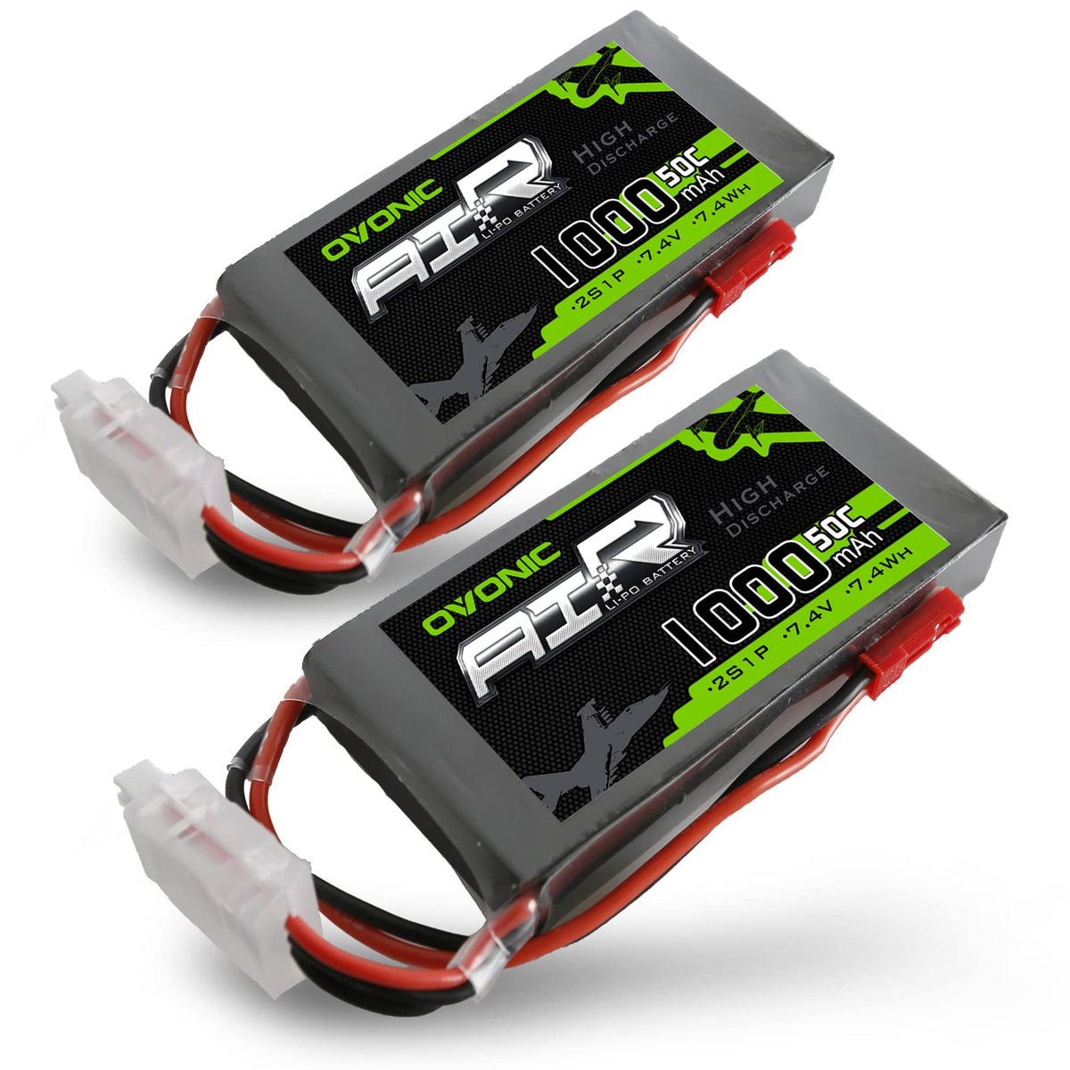OVONIC 2S LiPo battery top view highlighting compact 70x33x10mm design for light, agile FPV drones