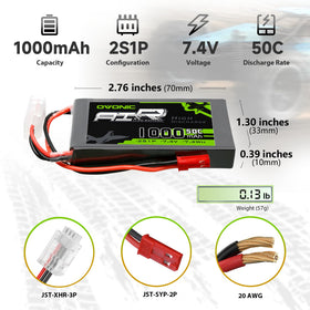 OVONIC 2S LiPo 50C label indicating high discharge capability for endurance