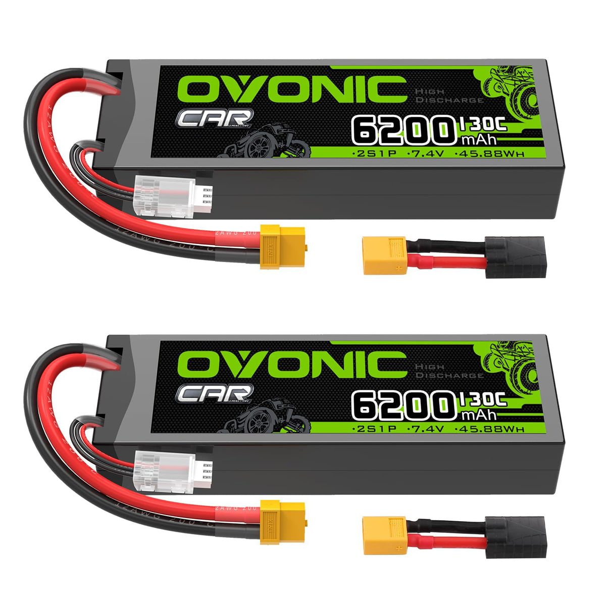 OVONIC 2S LiPo 6200mAh front view ideal for RC cars and drones
