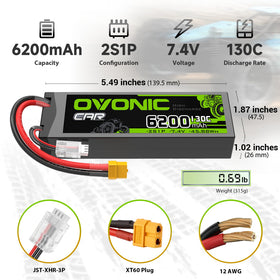OVONIC 2S LiPo 6200mAh side view showing slim profile for tight builds