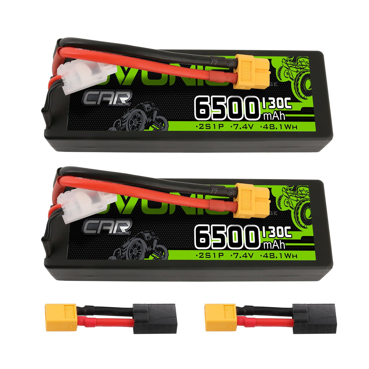 OVONIC 2S LiPo battery top view, 6500mAh for longer RC sessions