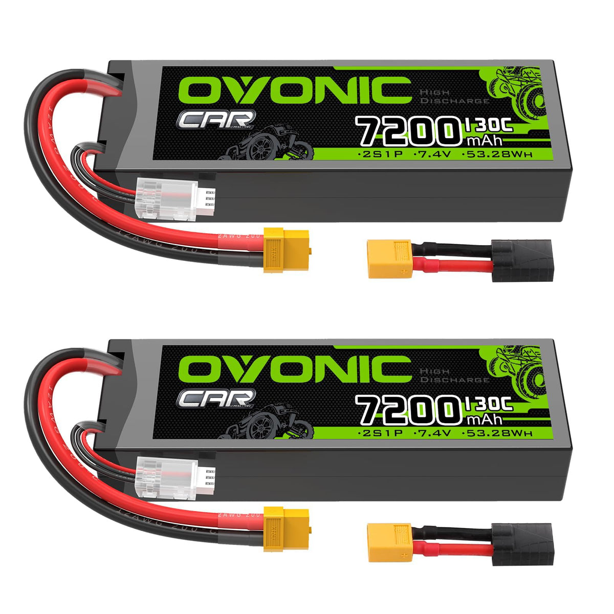 OVONIC 2S LiPo battery with 7200mAh capacity for longer RC sessions