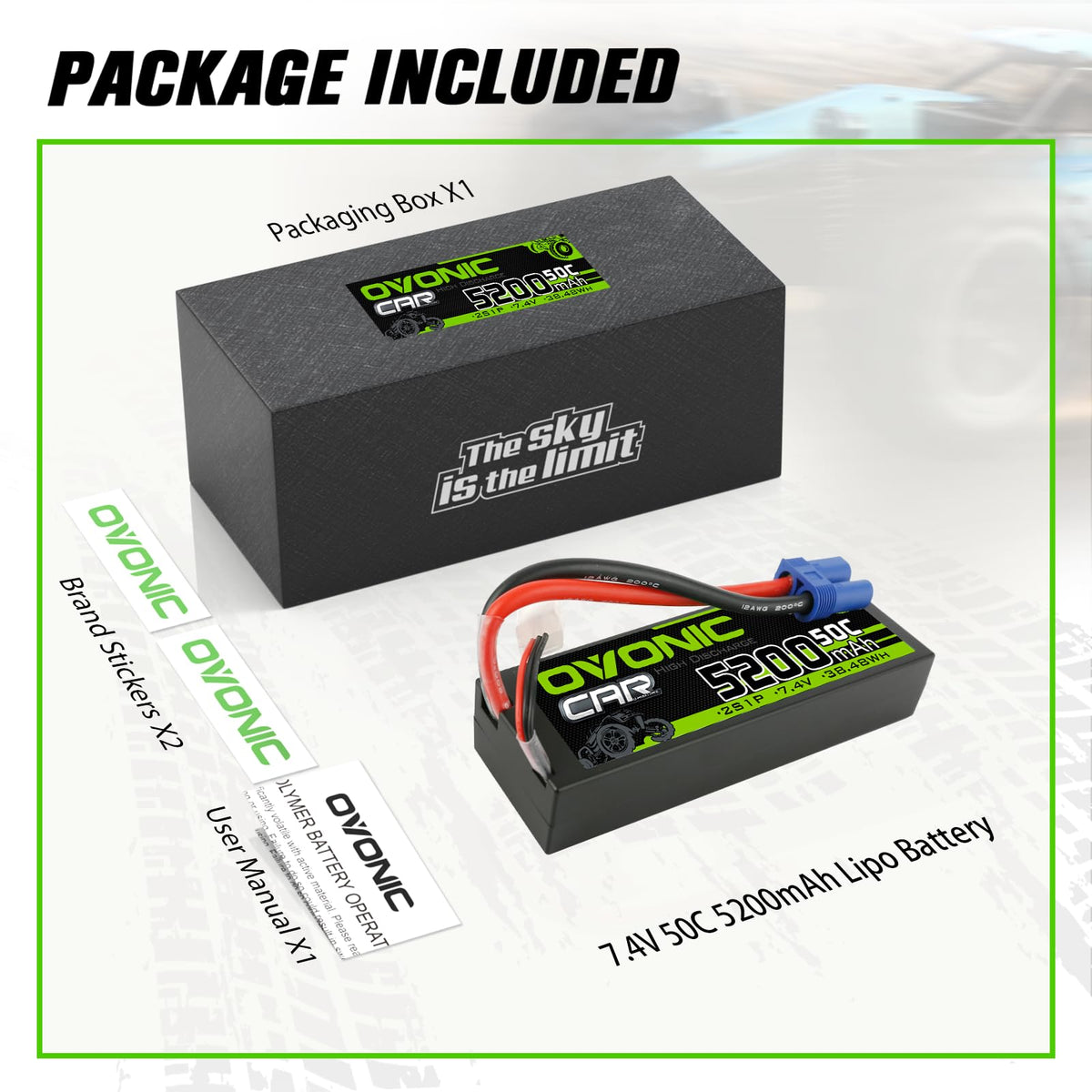 OVONIC 2S LiPo battery dimensions fit for Arrma EC5 systems