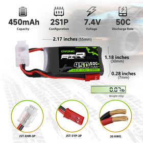 OVONIC 2S LiPo battery with JST XHR 3P connector for quick connections