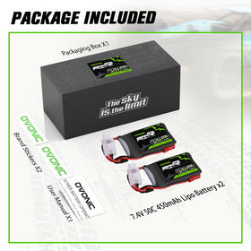 OVONIC 2S LiPo pack includes stickers and manual for easy setup