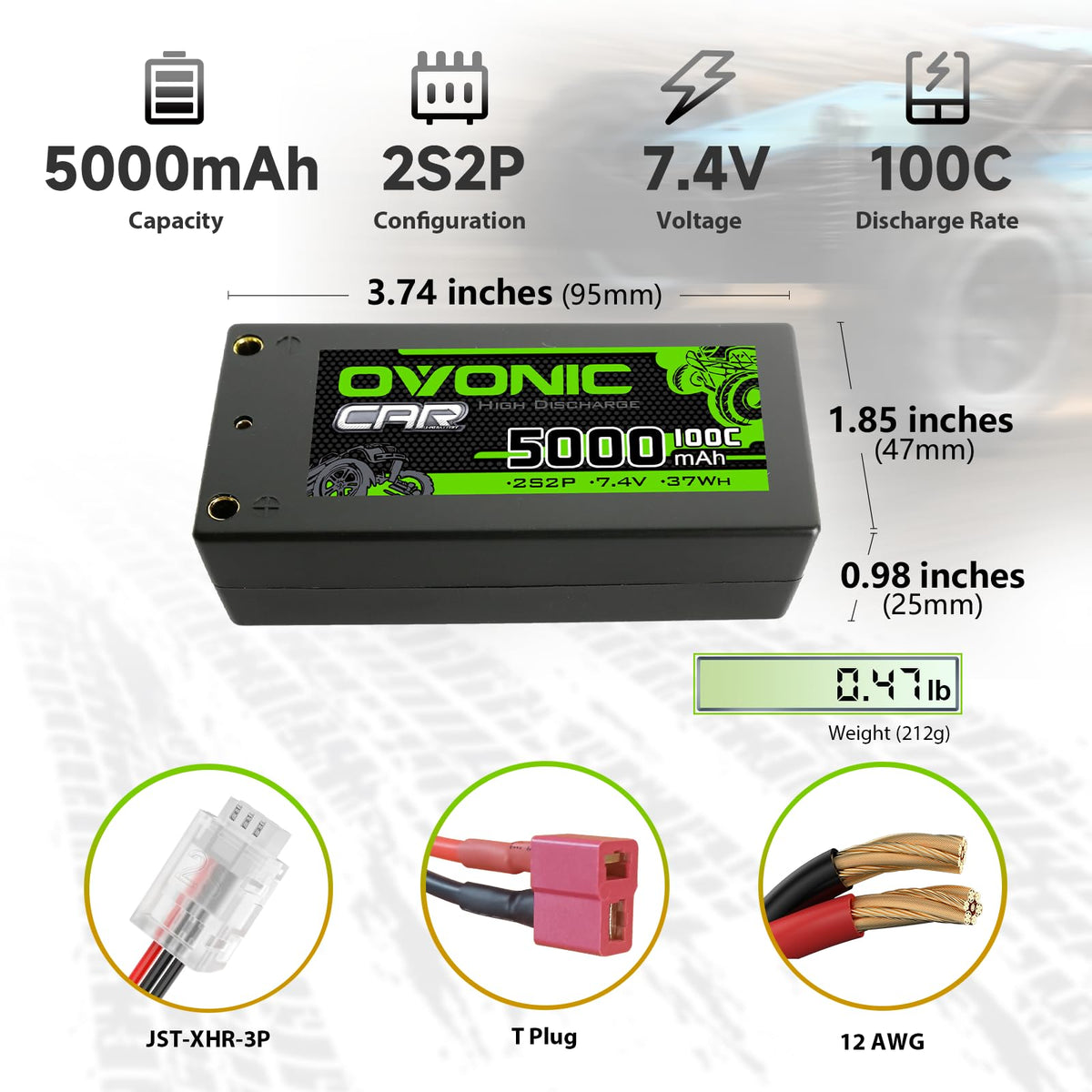 OVONIC 2S Shorty battery side view highlights its lightweight build for improved handling.