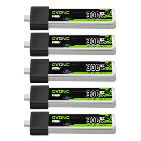 OVONIC 3.8V 80C 300mAh 1S Battery front view for high-drain micro quads.