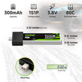 OVONIC 3.8V 80C 300mAh 1S Battery side angle showing slim profile.