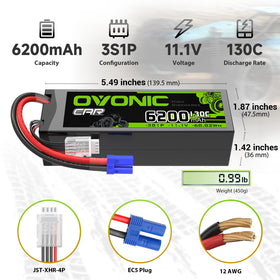 OVONIC 3S 6200mAh side view showing slim, lightweight design for agile RC vehicles.