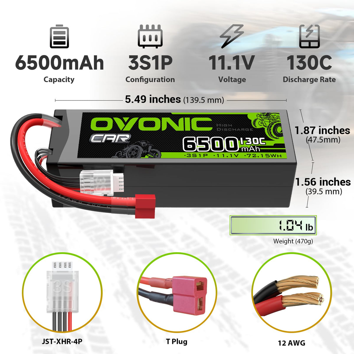 OVONIC 3S 6500mAh battery side profile showing compact form for drones