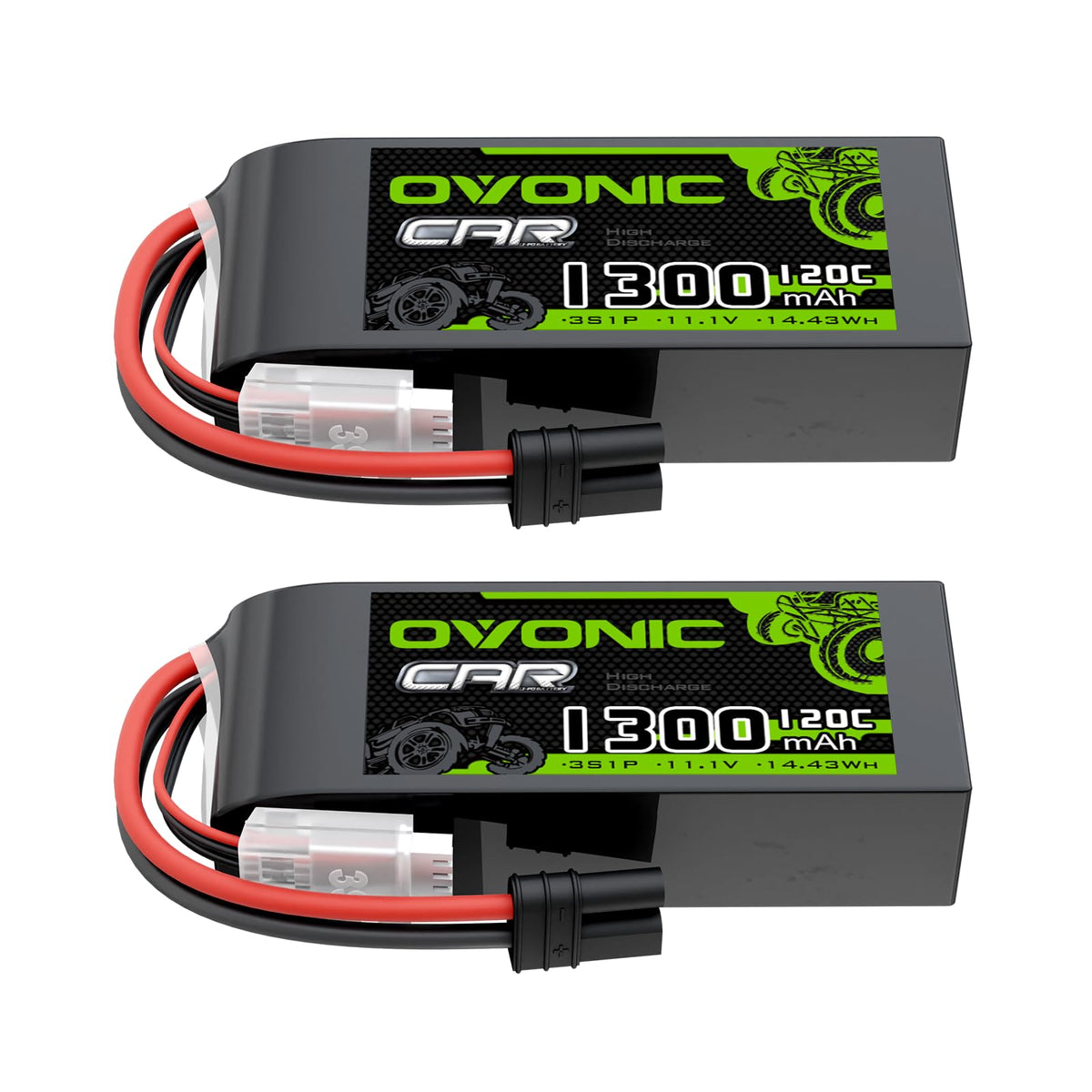 OVONIC 3S battery dimensions show a compact profile for snug RC model fits.