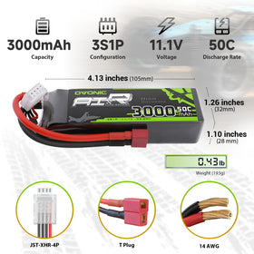 Side view of OVONIC 3S LiPo battery showing compact profile and form