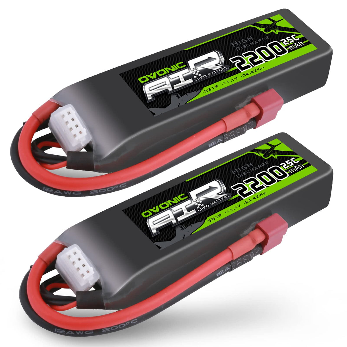 OVONIC 3S LiPo battery front view highlighting compact design for RC aircraft.
