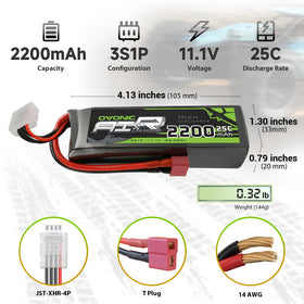 OVONIC 3S LiPo battery side view shows slim profile for versatile RC models.