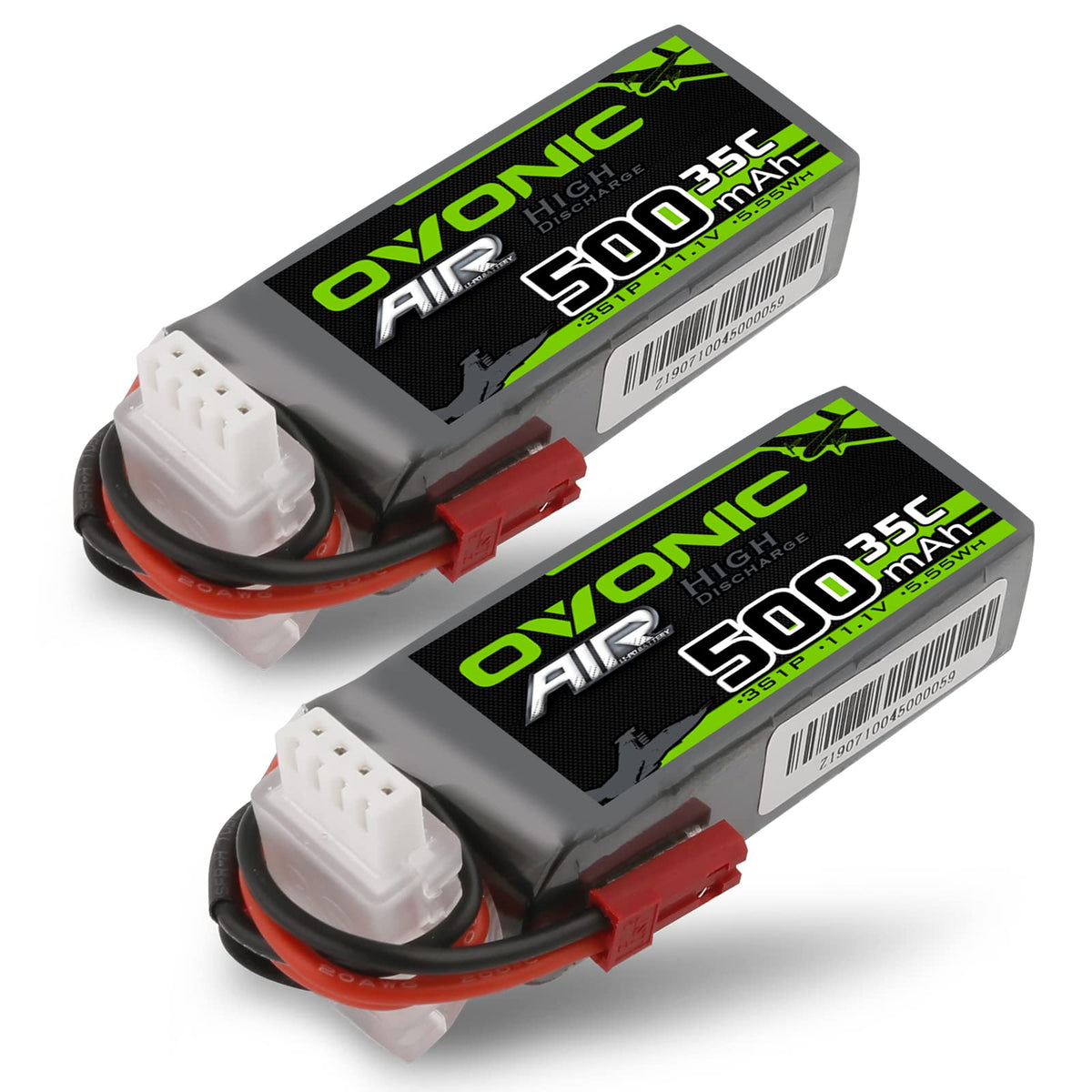 OVONIC 3S LiPo battery for RC aircraft with 500mAh capacity and 11.1V setup.