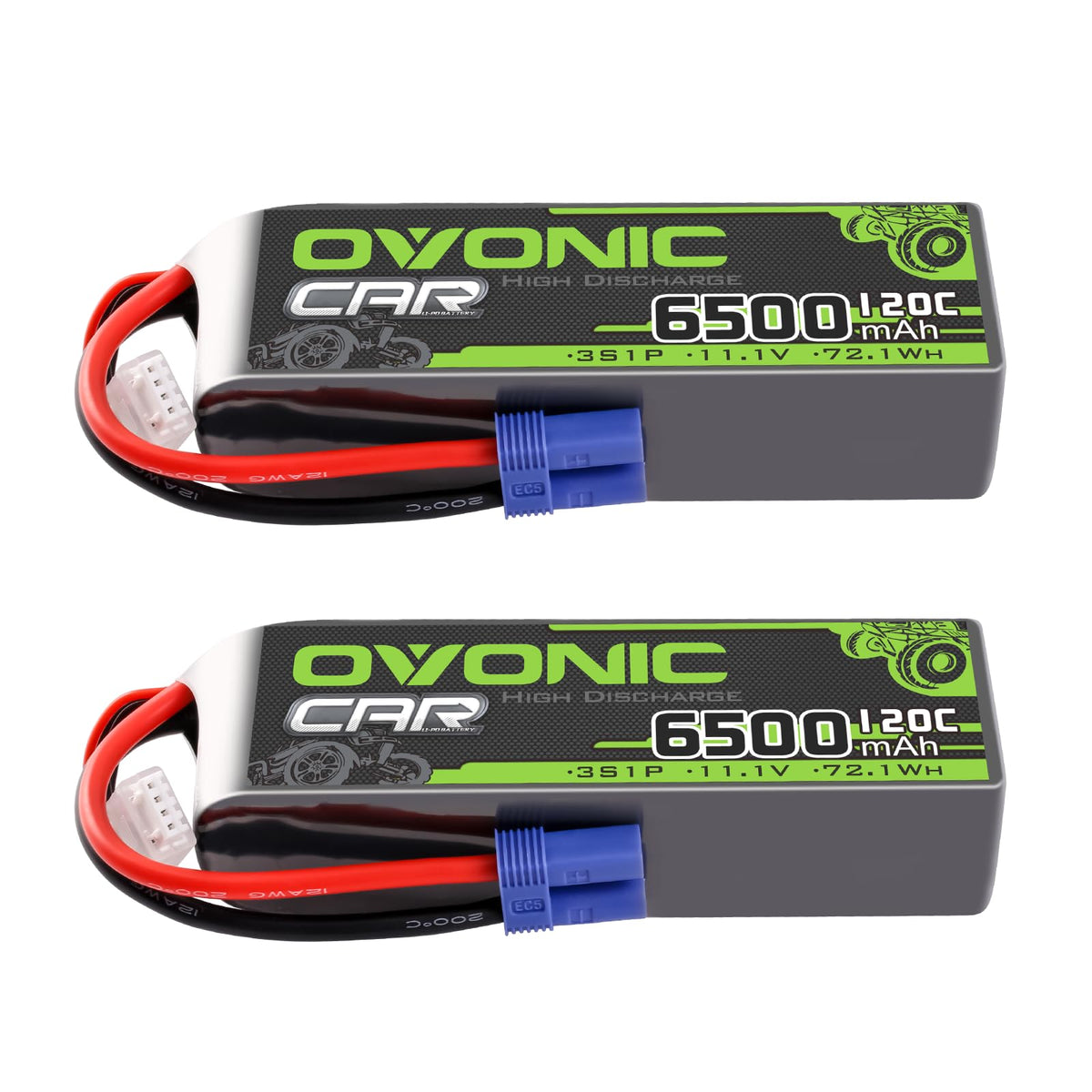 OVONIC 3S LiPo battery with EC5 front view for high-power RC cars.