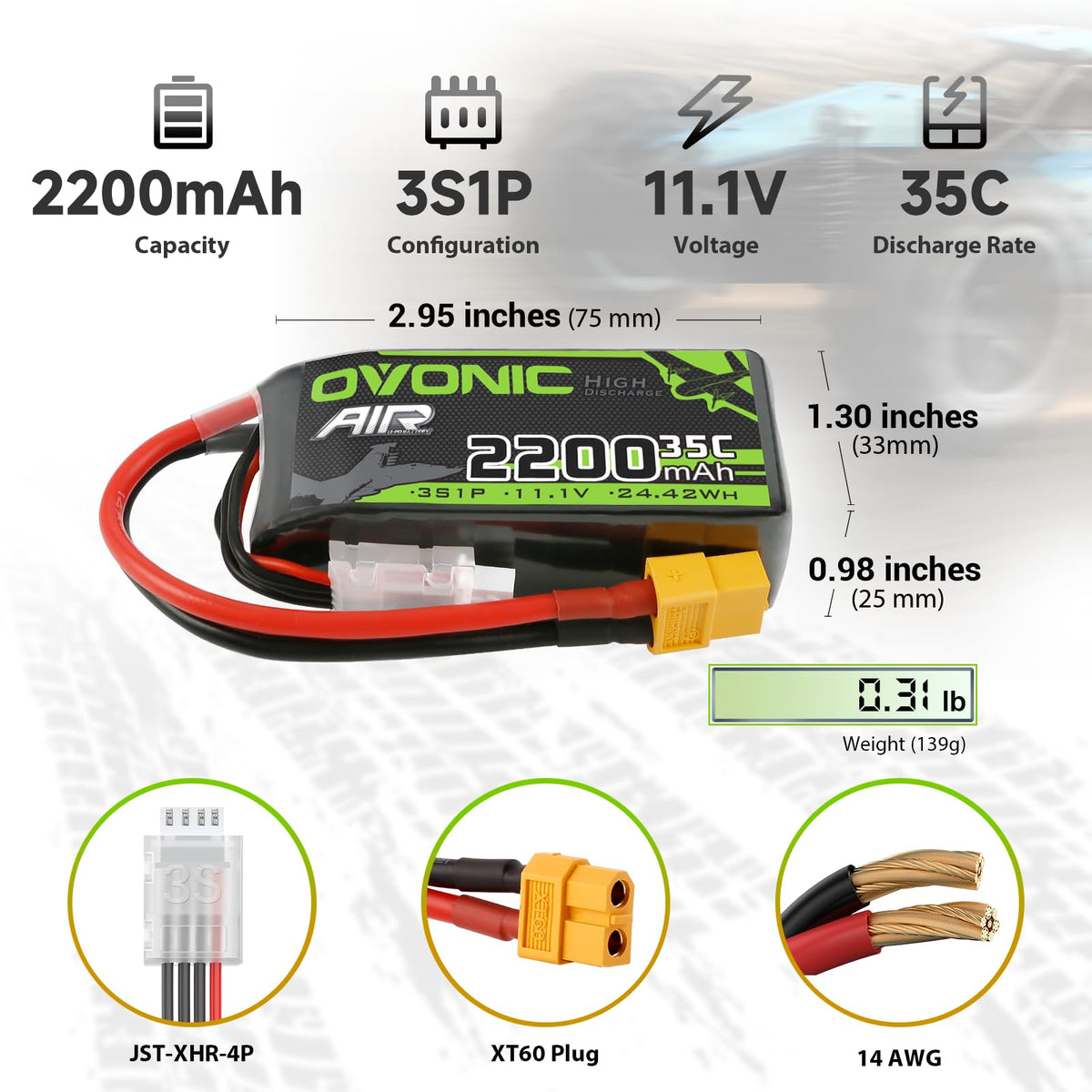 OVONIC 3S LiPo with XT60 discharge plug for secure power delivery