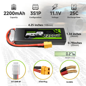 OVONIC 3S LiPo 2200mAh side view with XT60 connector.