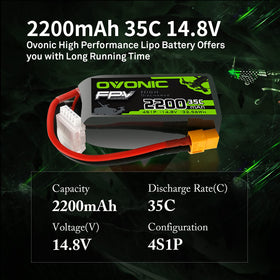 OVONIC 4S LiPo battery side profile with slim footprint.