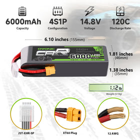 OVONIC 6000mAh 14.8V LiPo pack delivering strong power for long runs.