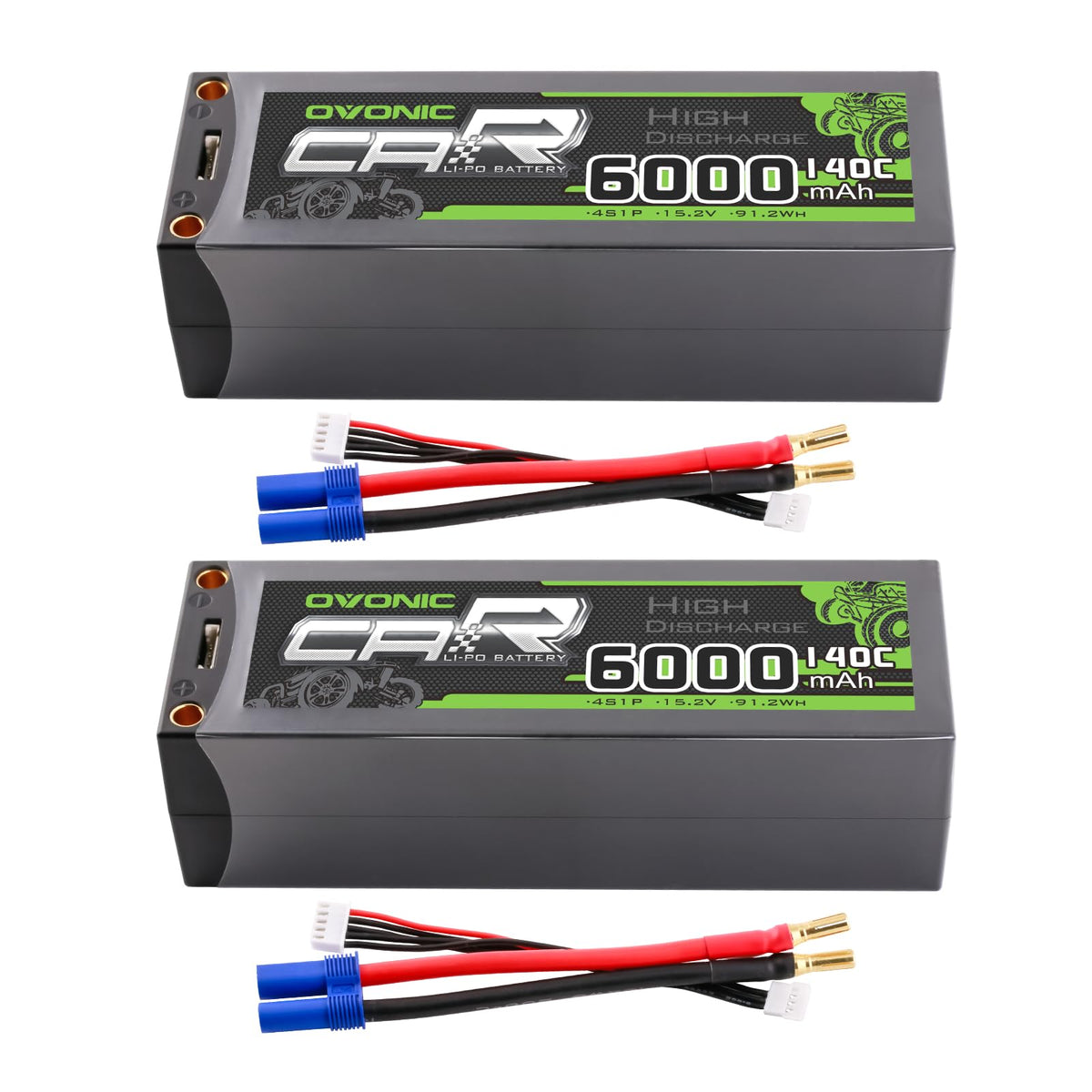 OVONIC 4S LiPo battery front view for compact RC fit.
