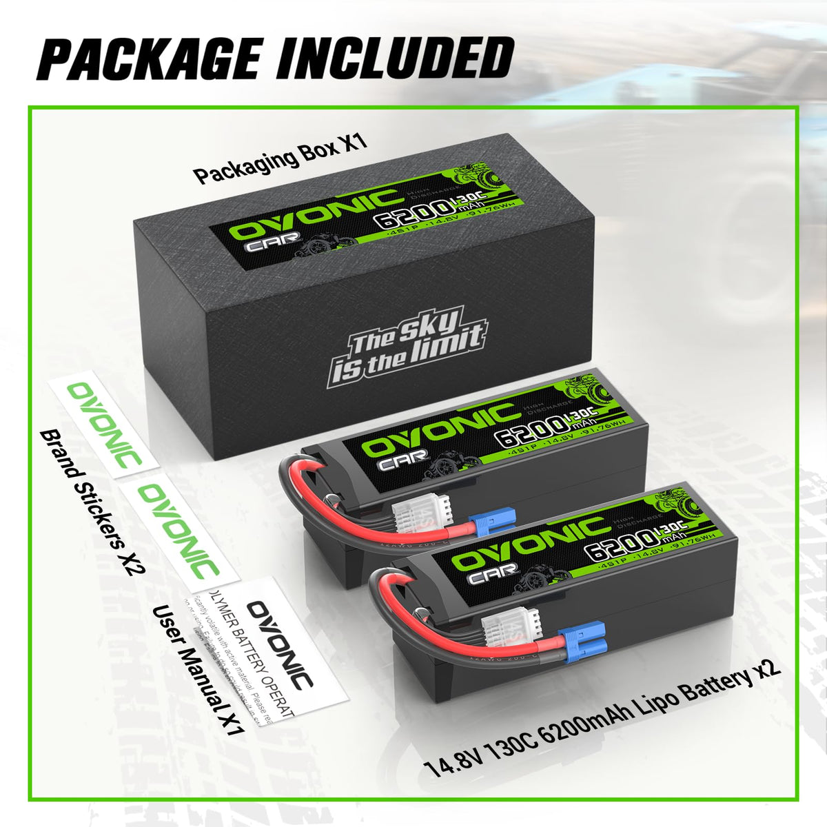 OVONIC 4S LiPo dimensions and weight help planning payload and balance.