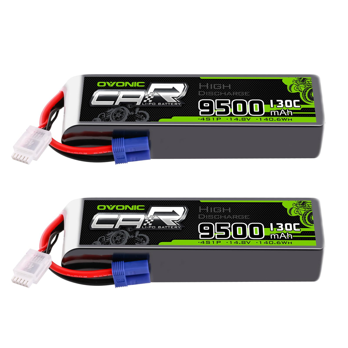 OVONIC 4S LiPo battery front view with 9500mAh capacity for extended RC sessions