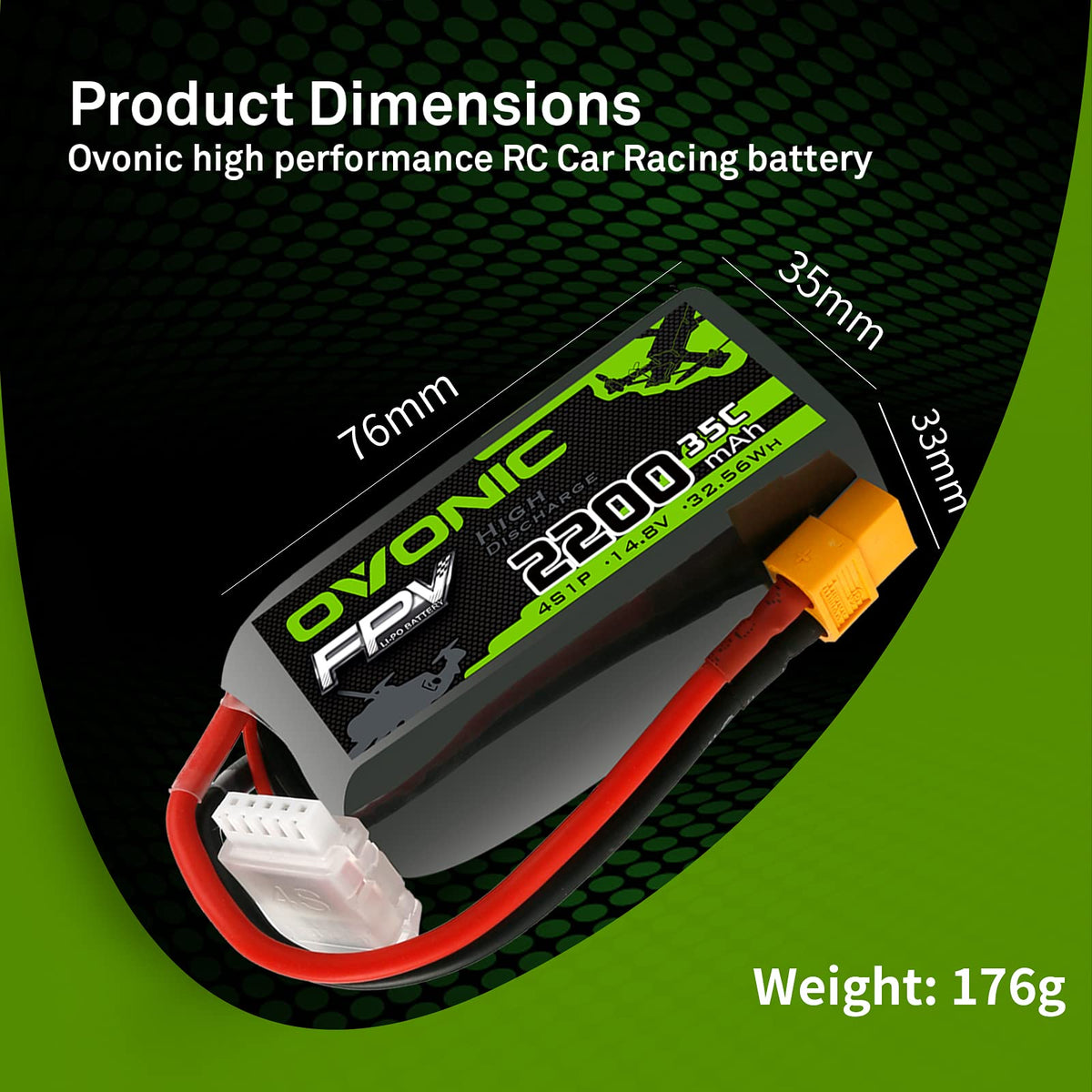 OVONIC 4S 76×35×33mm dimensions shown for a secure fit.