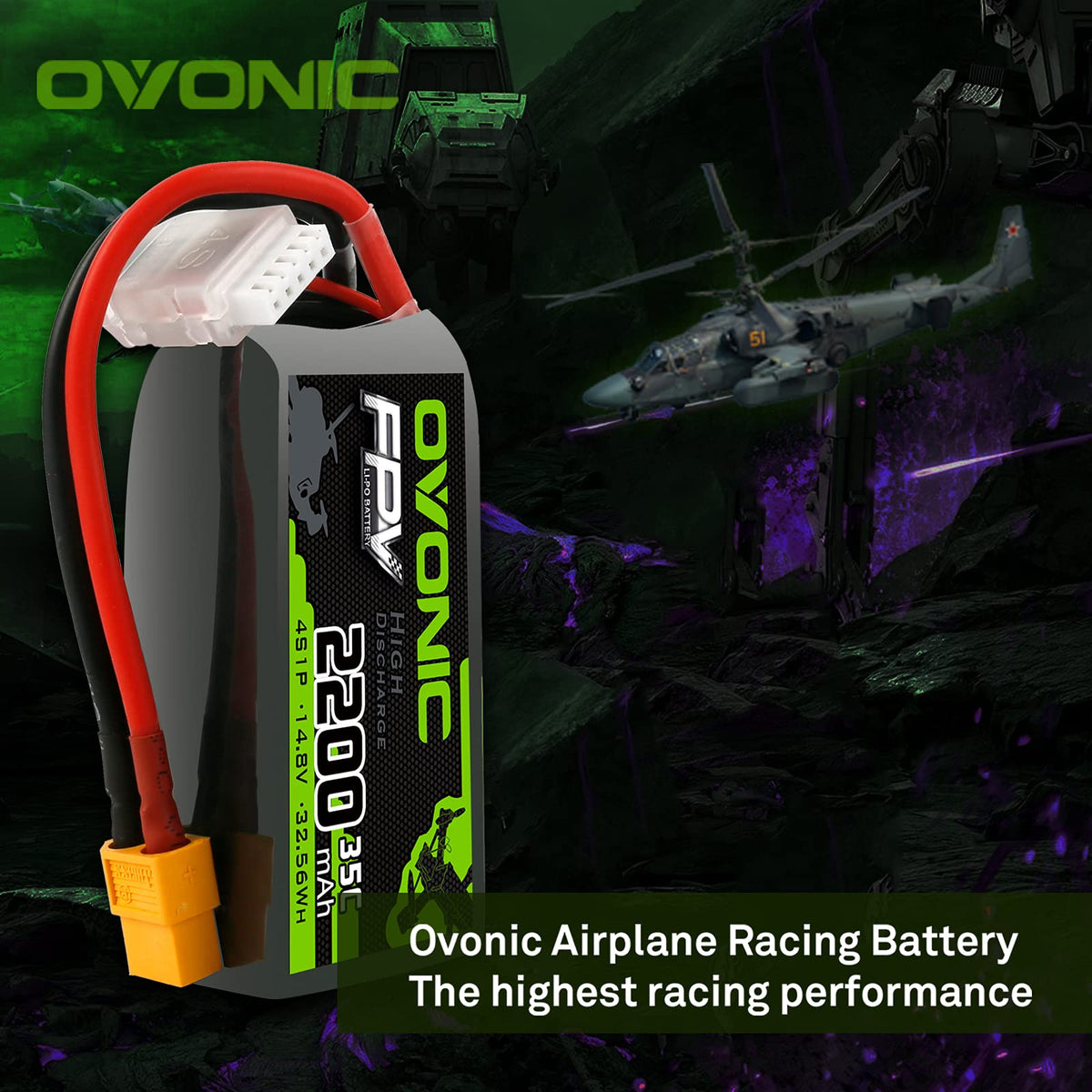 OVONIC 2200mAh weight 178g for balanced flight.
