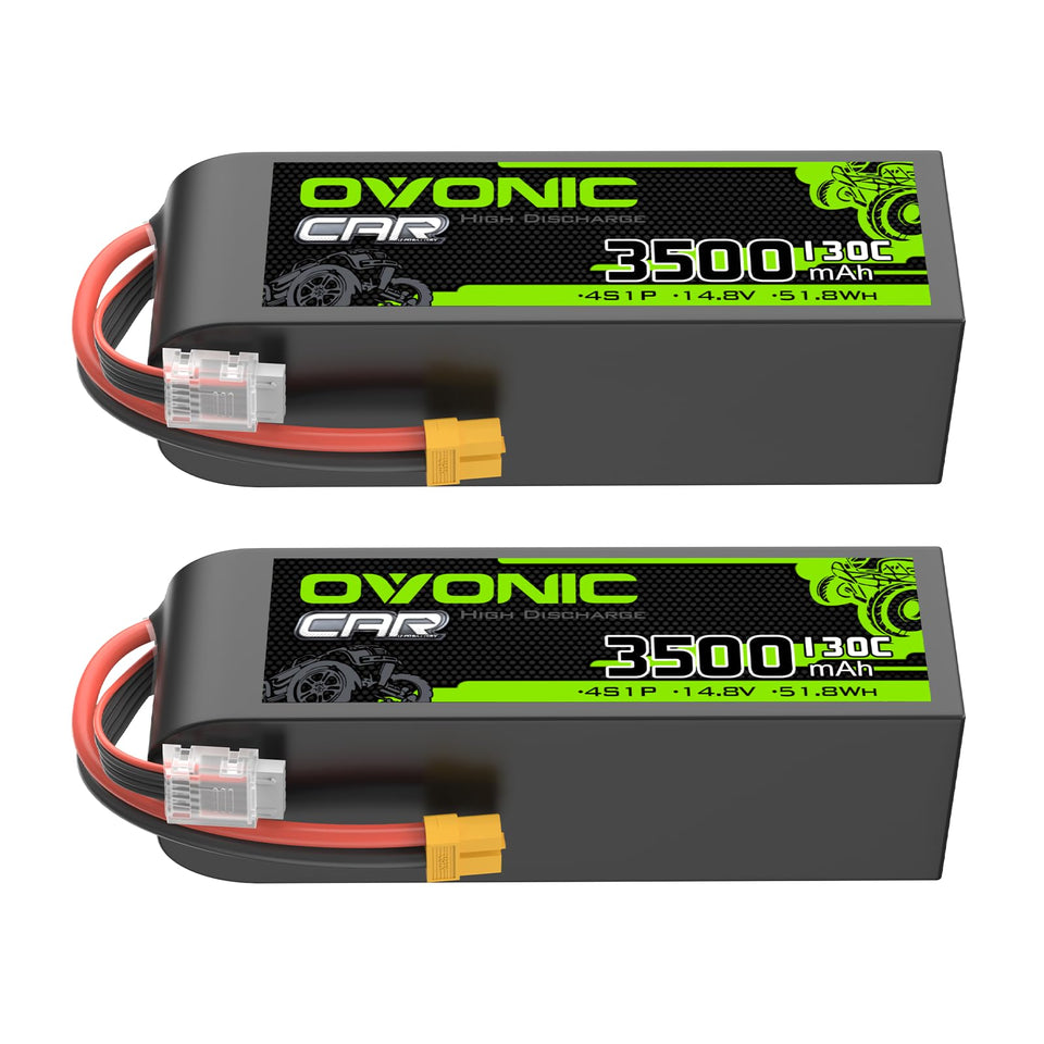 OVONIC 4S LiPo battery 3500mAh top view, compact power for RC models.