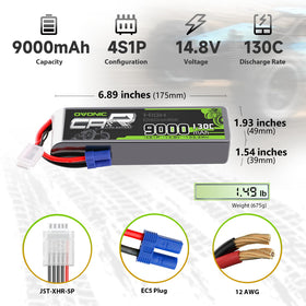 OVONIC 4S LiPo 9000mAh battery, 130C, for high-power RC models