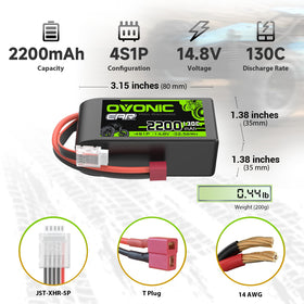 OVONIC LiPo battery with Deans connector for high current RC use.