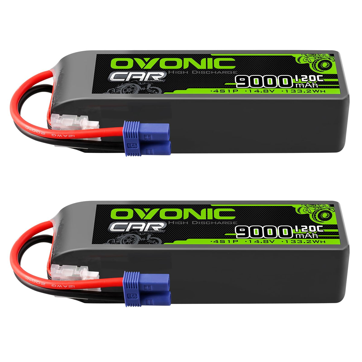 OVONIC 4S LiPo battery front view with EC5 plug for strong RC power